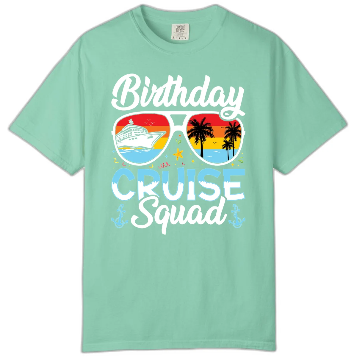 Birthday Cruise Squad Sunglasses Comfort Color T-Shirt in Island Reef
