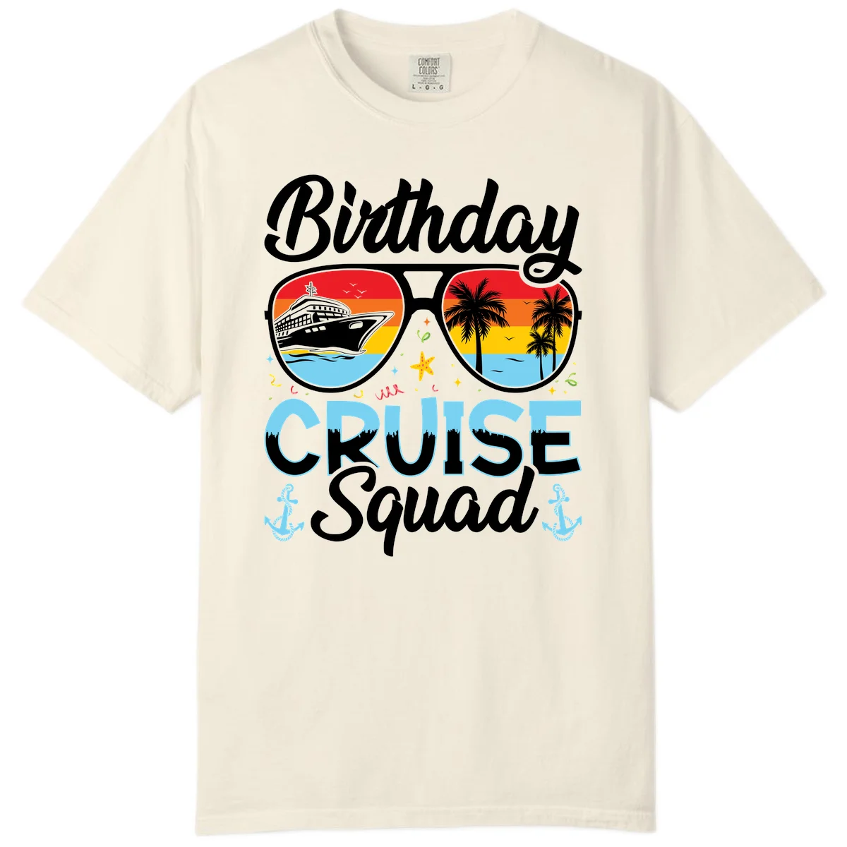Birthday Cruise Squad Sunglasses Comfort Color T-Shirt in Ivory