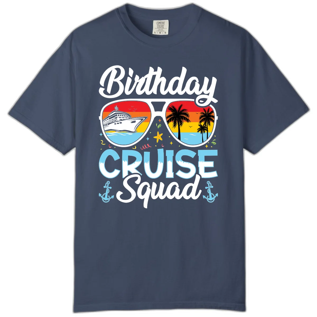 Birthday Cruise Squad Sunglasses Comfort Color T-Shirt in Midnight