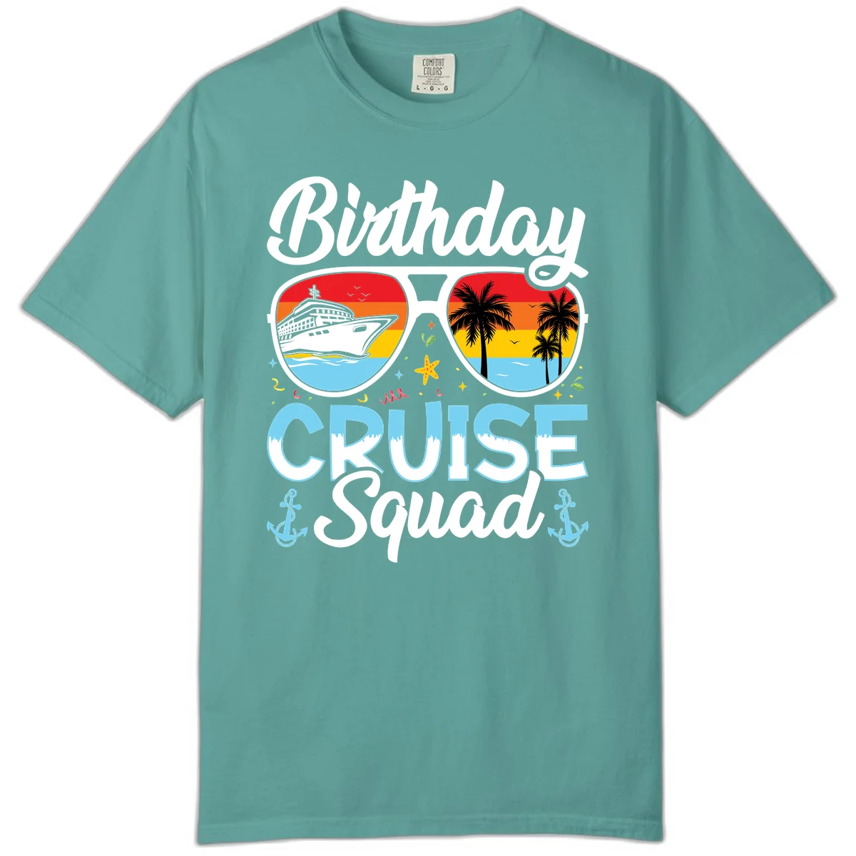 Birthday Cruise Squad Sunglasses Comfort Color T-Shirt in Seafoam