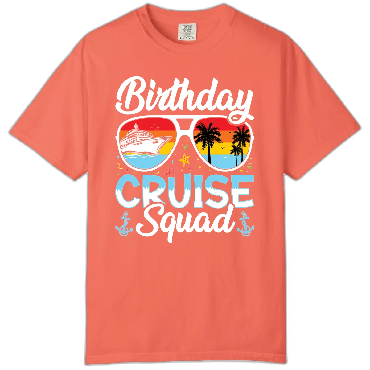 Birthday Cruise Squad Sunglasses Comfort Color T-Shirt in Bright Salmon