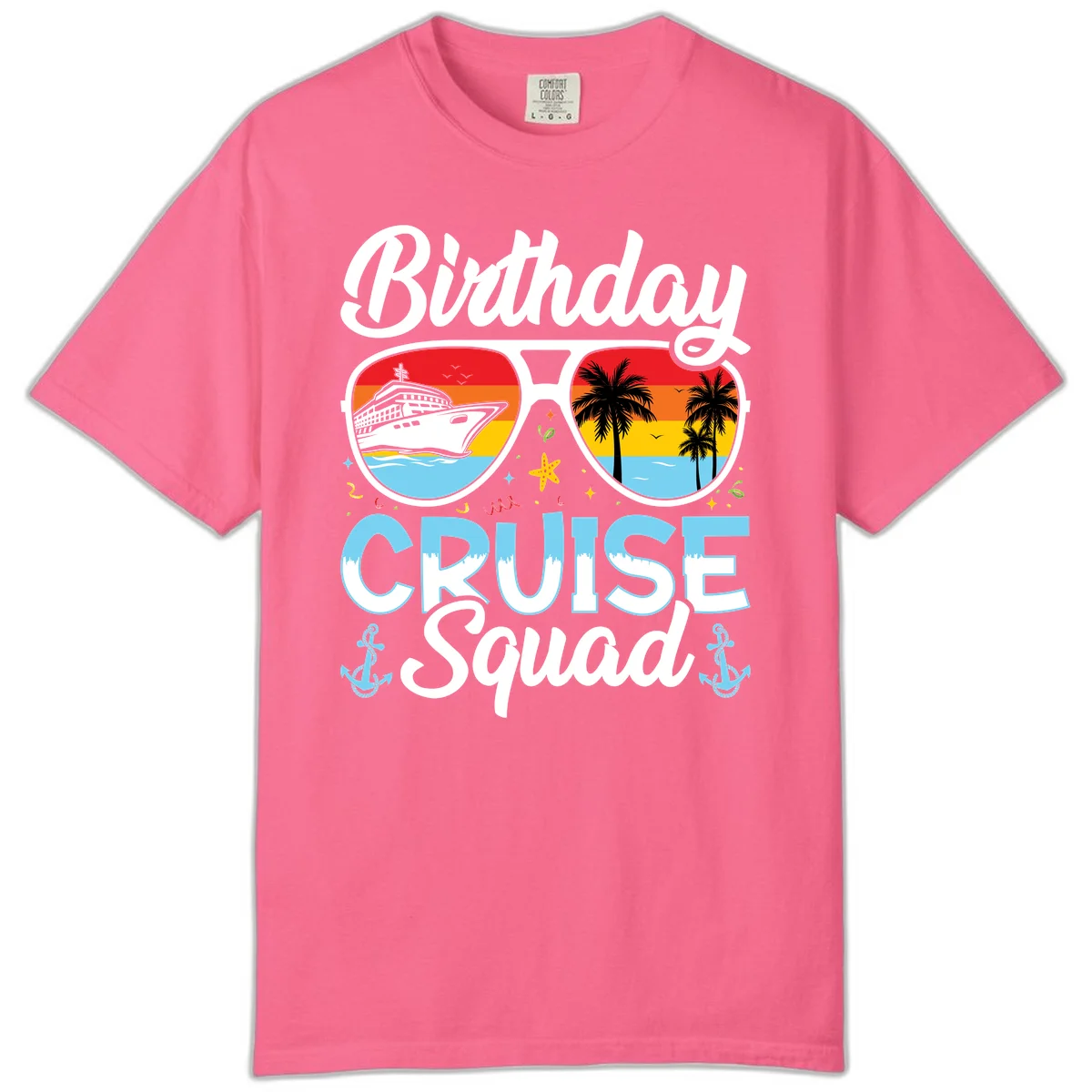 Birthday Cruise Squad Sunglasses Comfort Color T-Shirt in Crunchberry