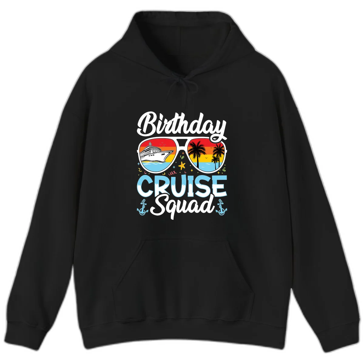 Birthday Cruise Squad Sunglasses Hoodie in Black