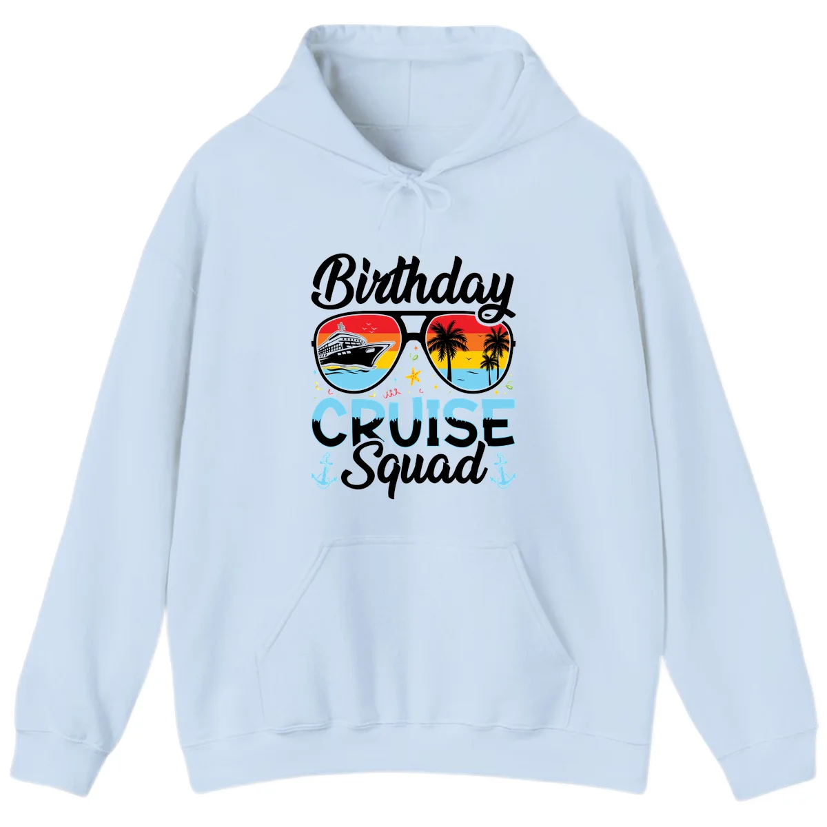 Birthday Cruise Squad Sunglasses Hoodie in Light Blue