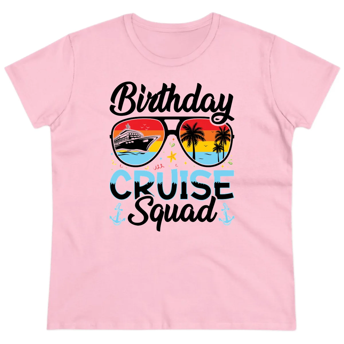 Birthday Cruise Squad Sunglasses Ladies Tee in Light Pink