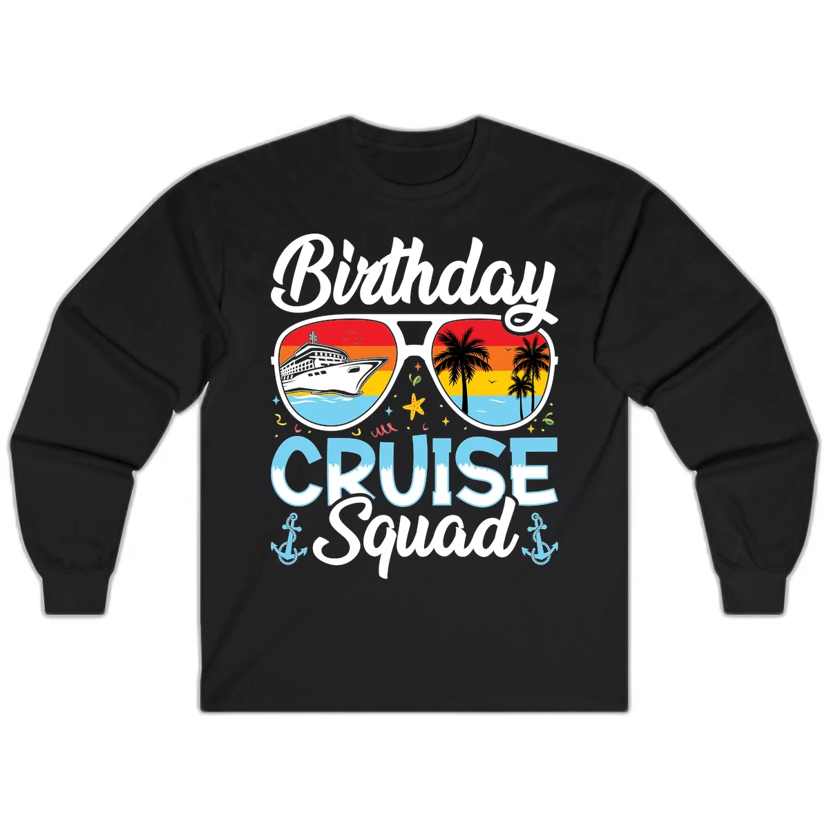 Birthday Cruise Squad Sunglasses Long Sleeve Tee in Black
