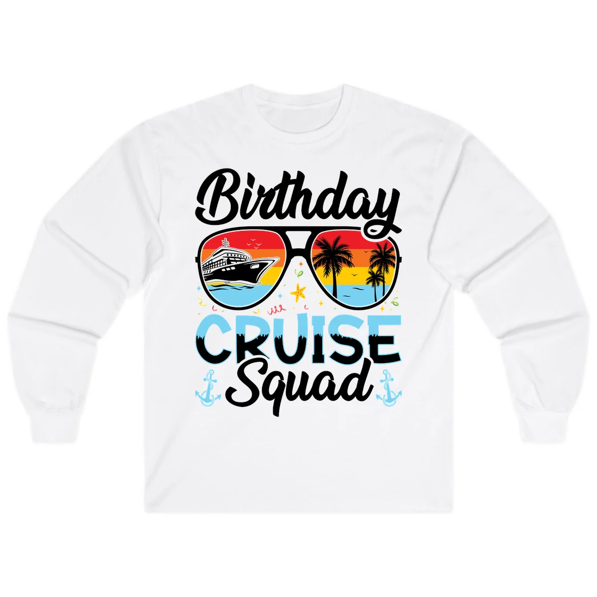 Birthday Cruise Squad Sunglasses Long Sleeve Tee in White
