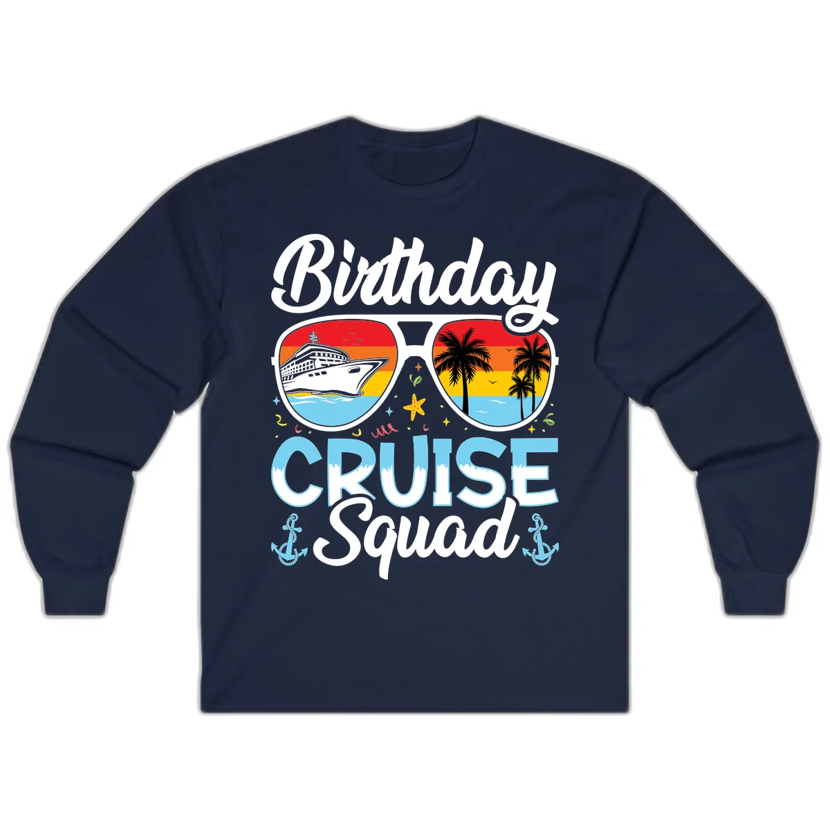 Birthday Cruise Squad Sunglasses Long Sleeve Tee in Navy