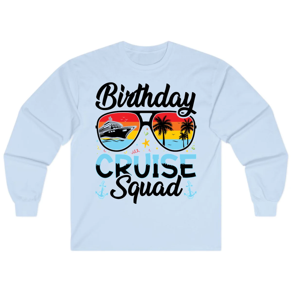Birthday Cruise Squad Sunglasses Long Sleeve Tee in Light Blue
