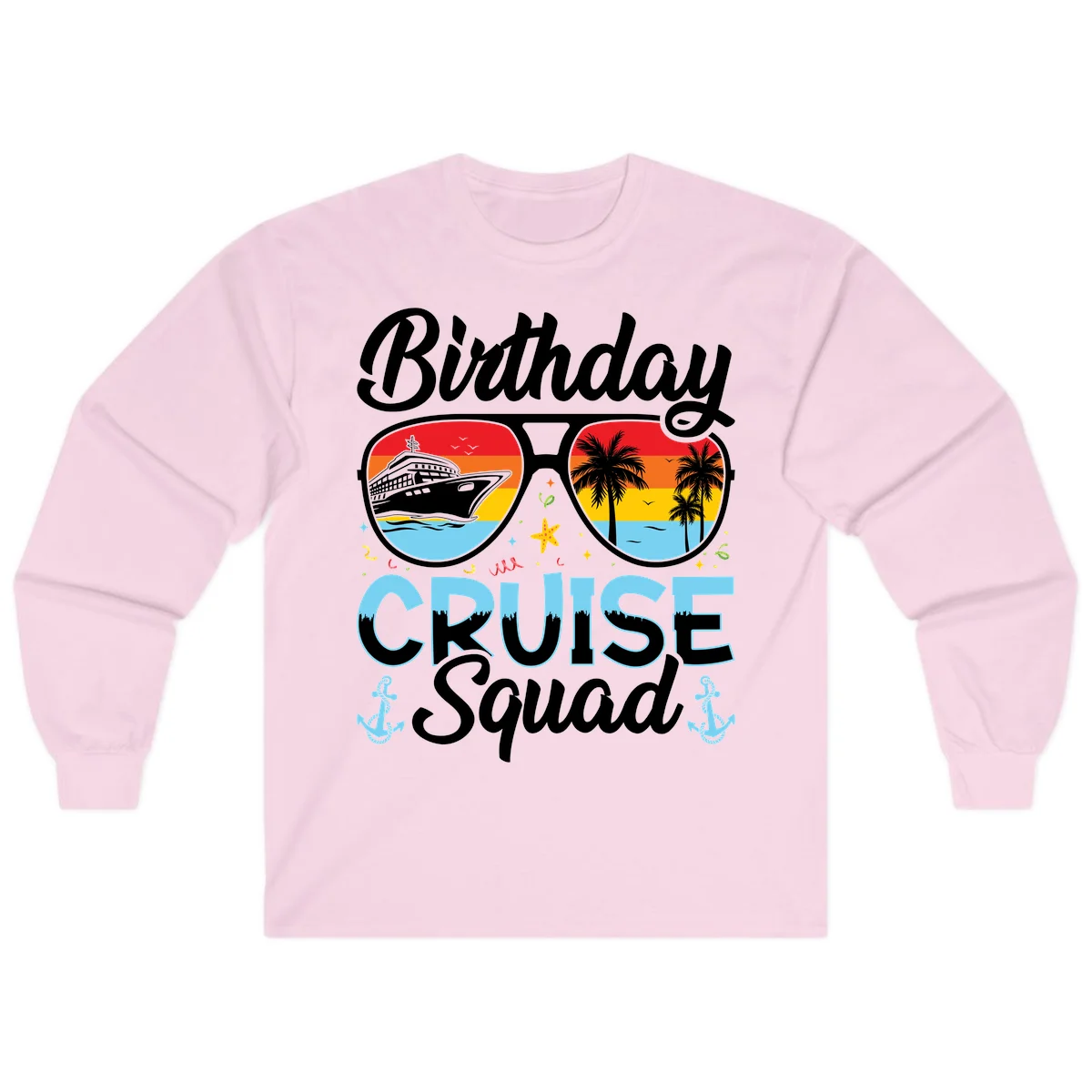 Birthday Cruise Squad Sunglasses Long Sleeve Tee in Light Pink