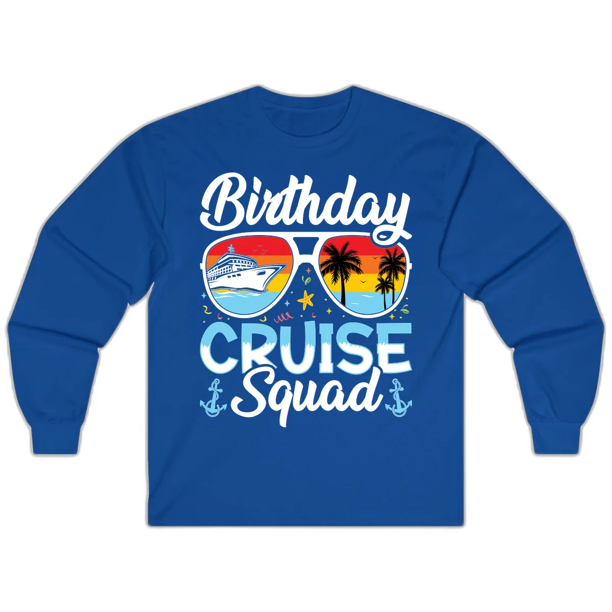 Birthday Cruise Squad Sunglasses Long Sleeve Tee in Royal