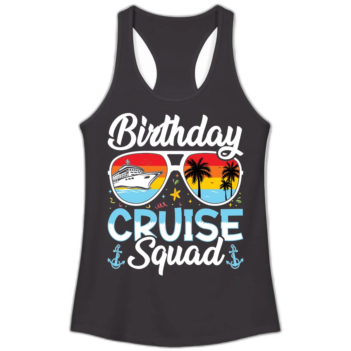 Birthday Cruise Squad Sunglasses Ladies Tank Top in Black
