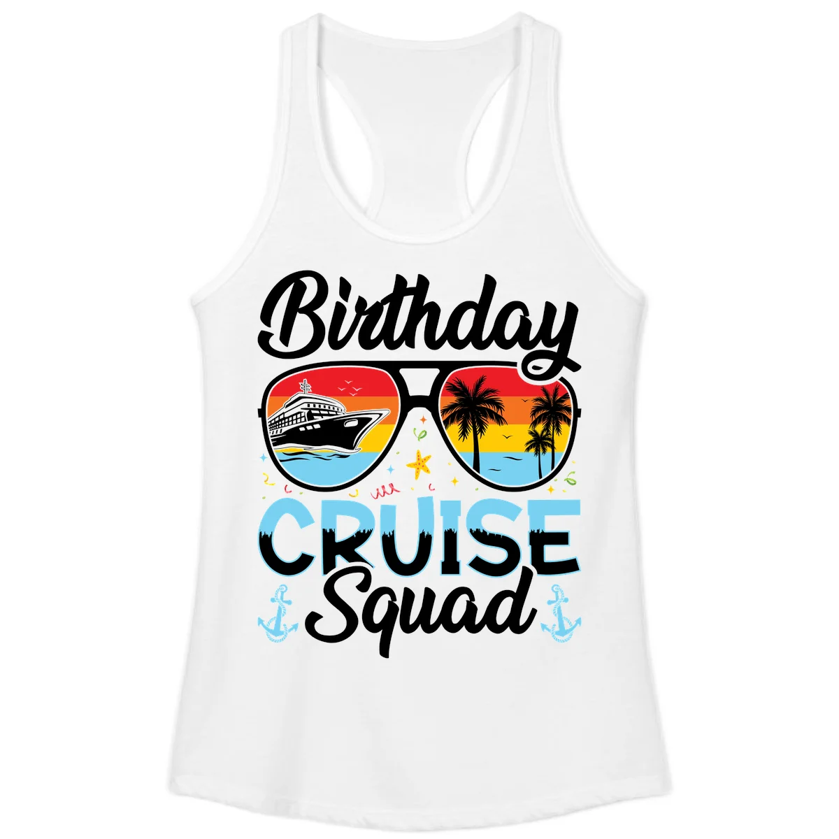 Birthday Cruise Squad Sunglasses Ladies Tank Top in White