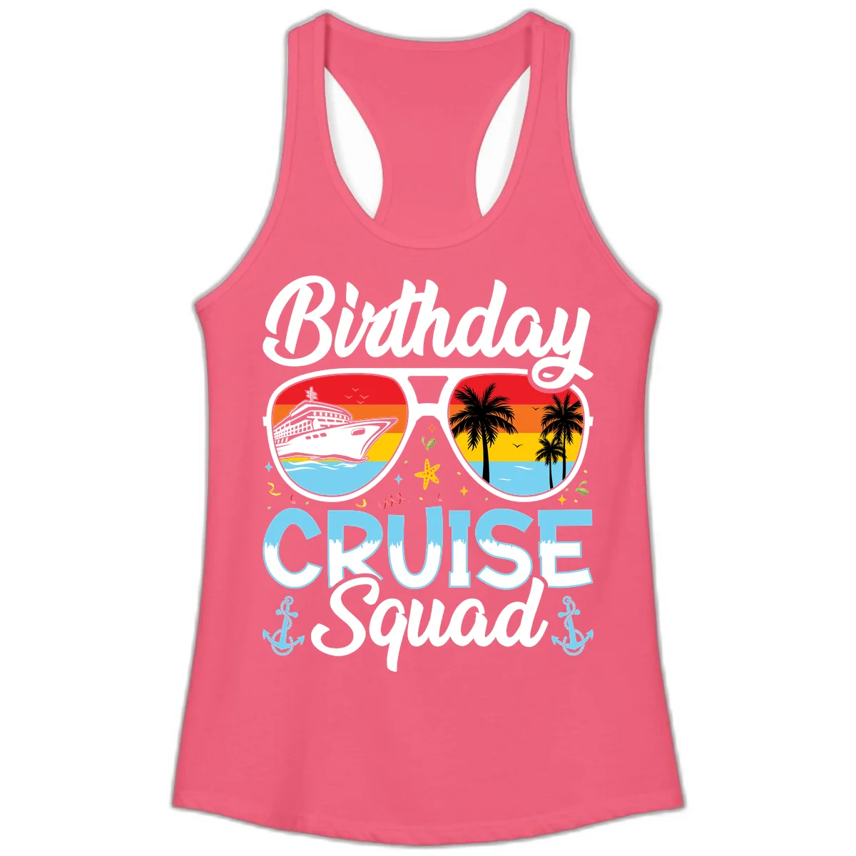 Birthday Cruise Squad Sunglasses Ladies Tank Top in Hot Pink