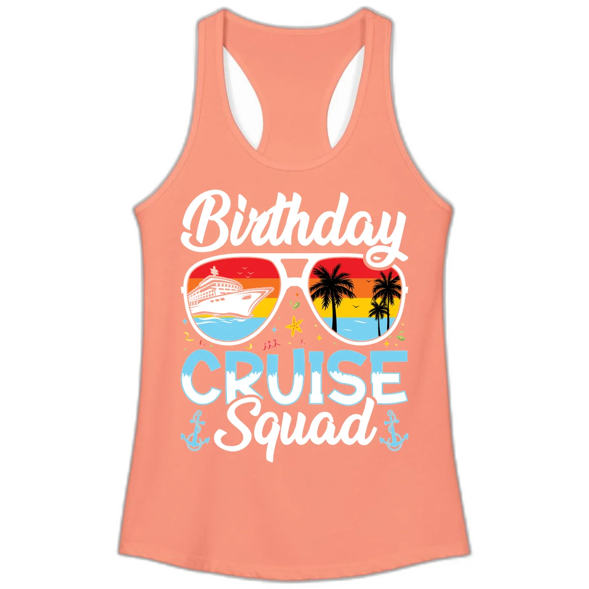 Birthday Cruise Squad Sunglasses Ladies Tank Top in Solid Light Orange