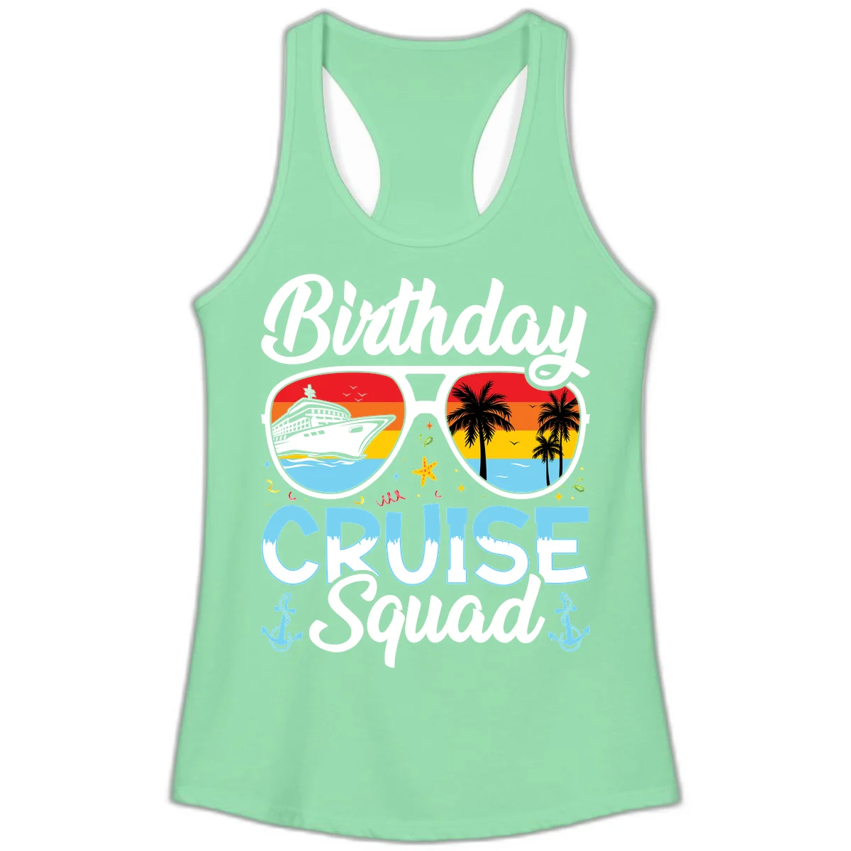 Birthday Cruise Squad Sunglasses Ladies Tank Top in Solid Mint