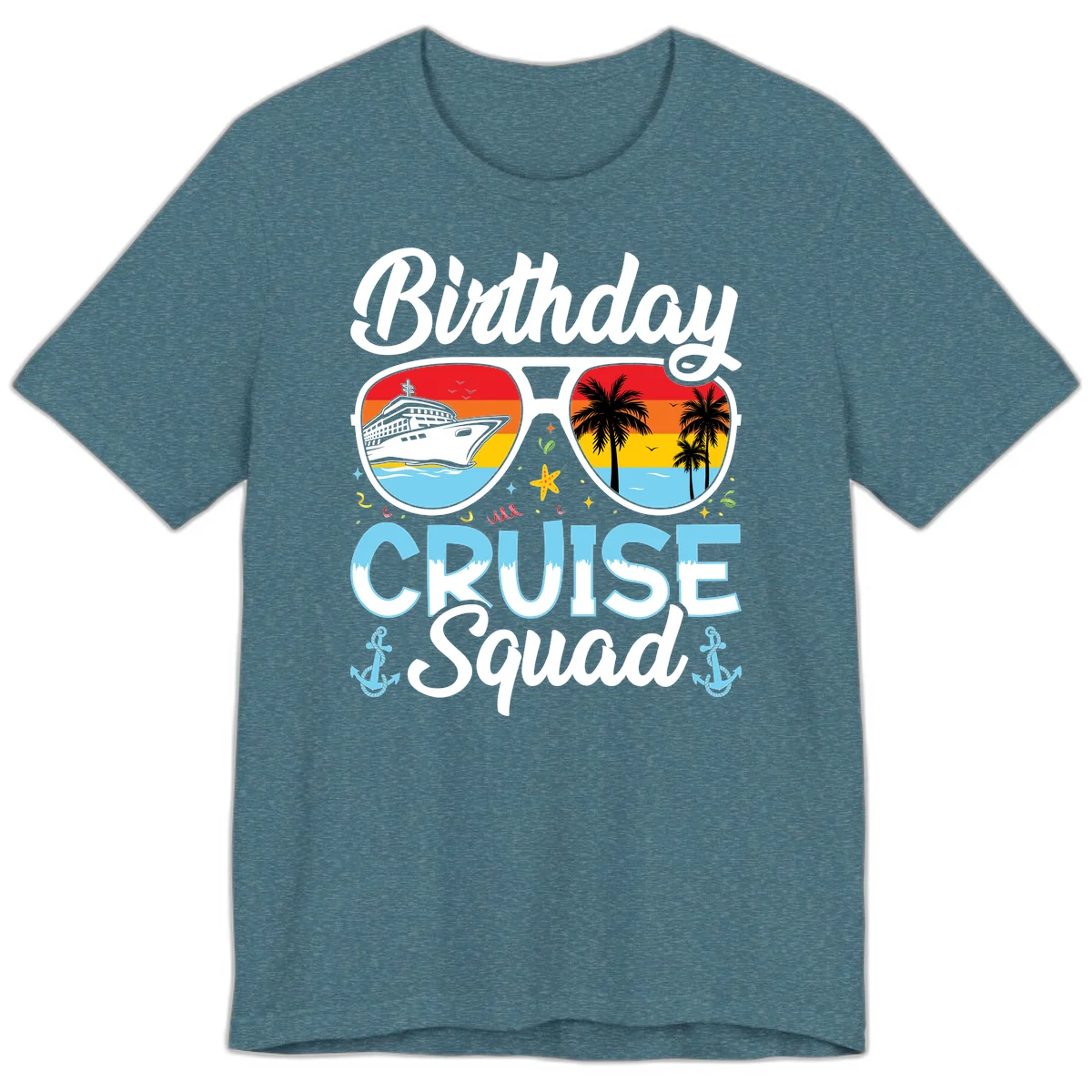 Birthday Cruise Squad Sunglasses Premium T-Shirt in Heather Deep Teal