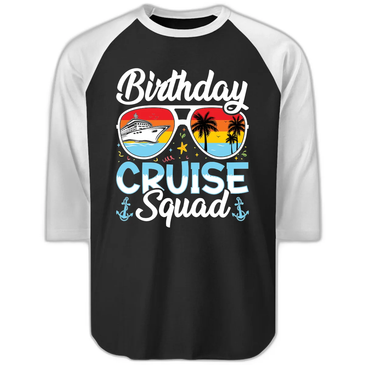 Birthday Cruise Squad Sunglasses Raglan 3/4 Sleeve in Black White