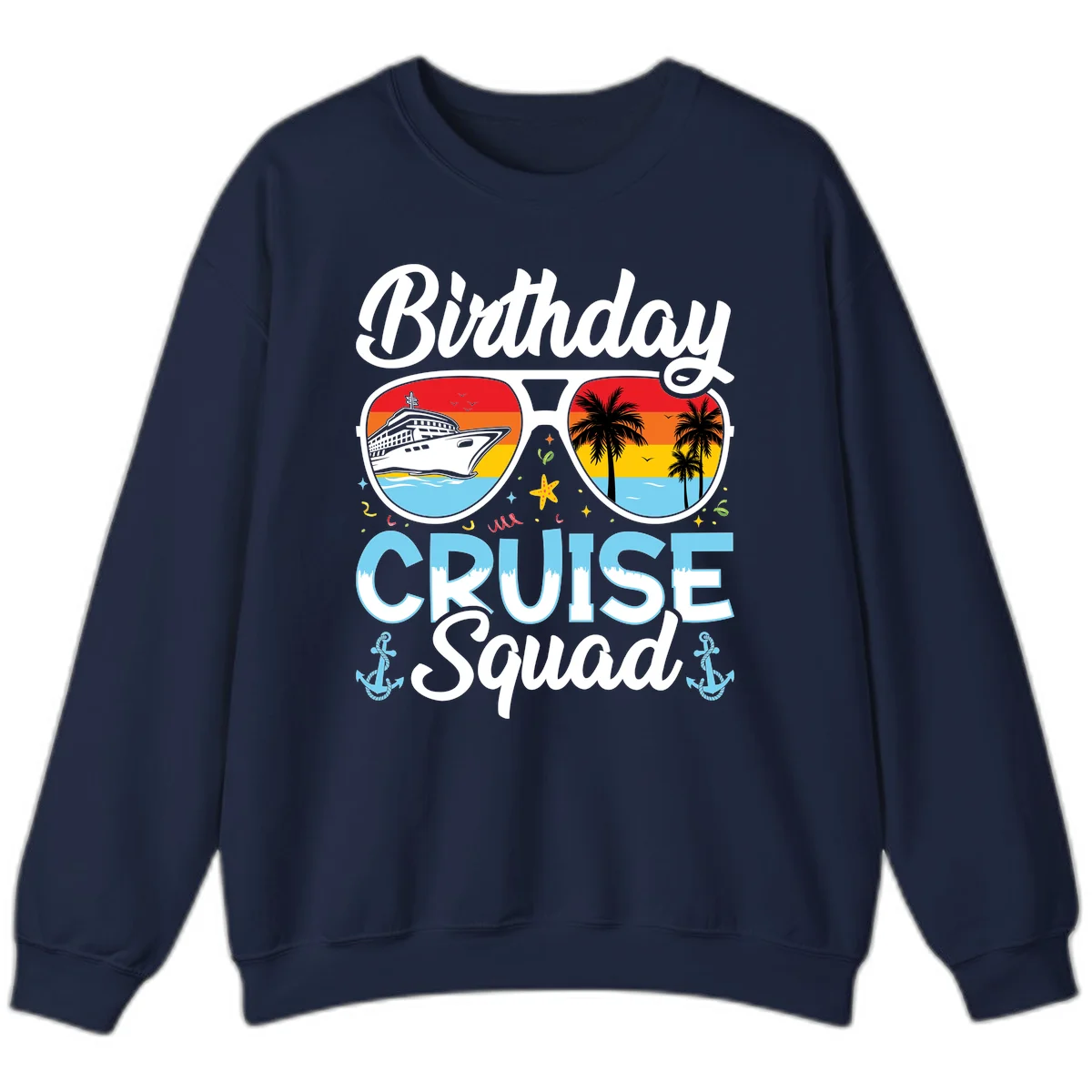 Birthday Cruise Squad Sunglasses Sweatshirt in Navy
