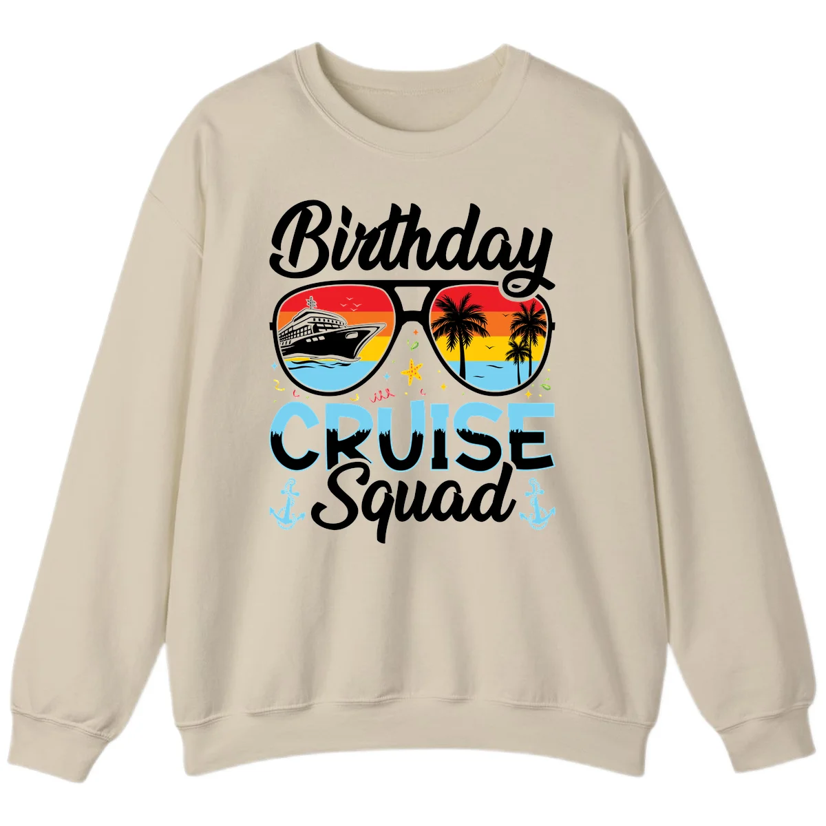 Birthday Cruise Squad Sunglasses Sweatshirt in Sand