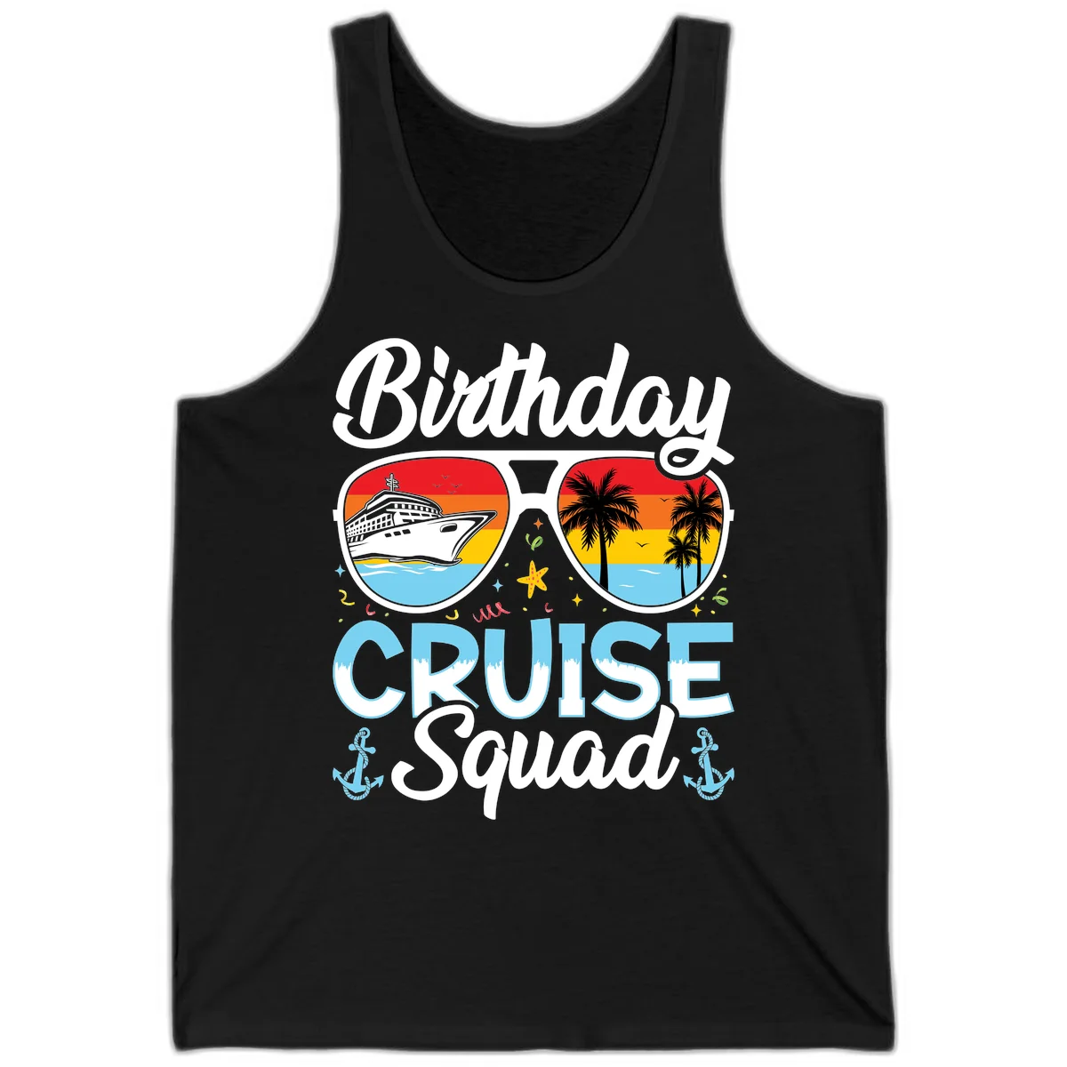Birthday Cruise Squad Sunglasses Tank Top in Black
