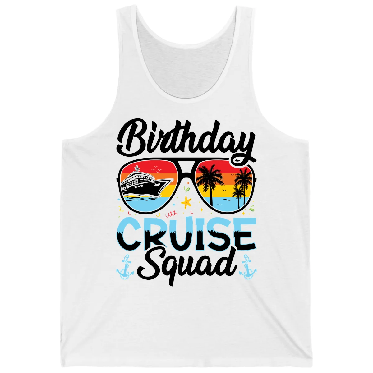 Birthday Cruise Squad Sunglasses Tank Top in White
