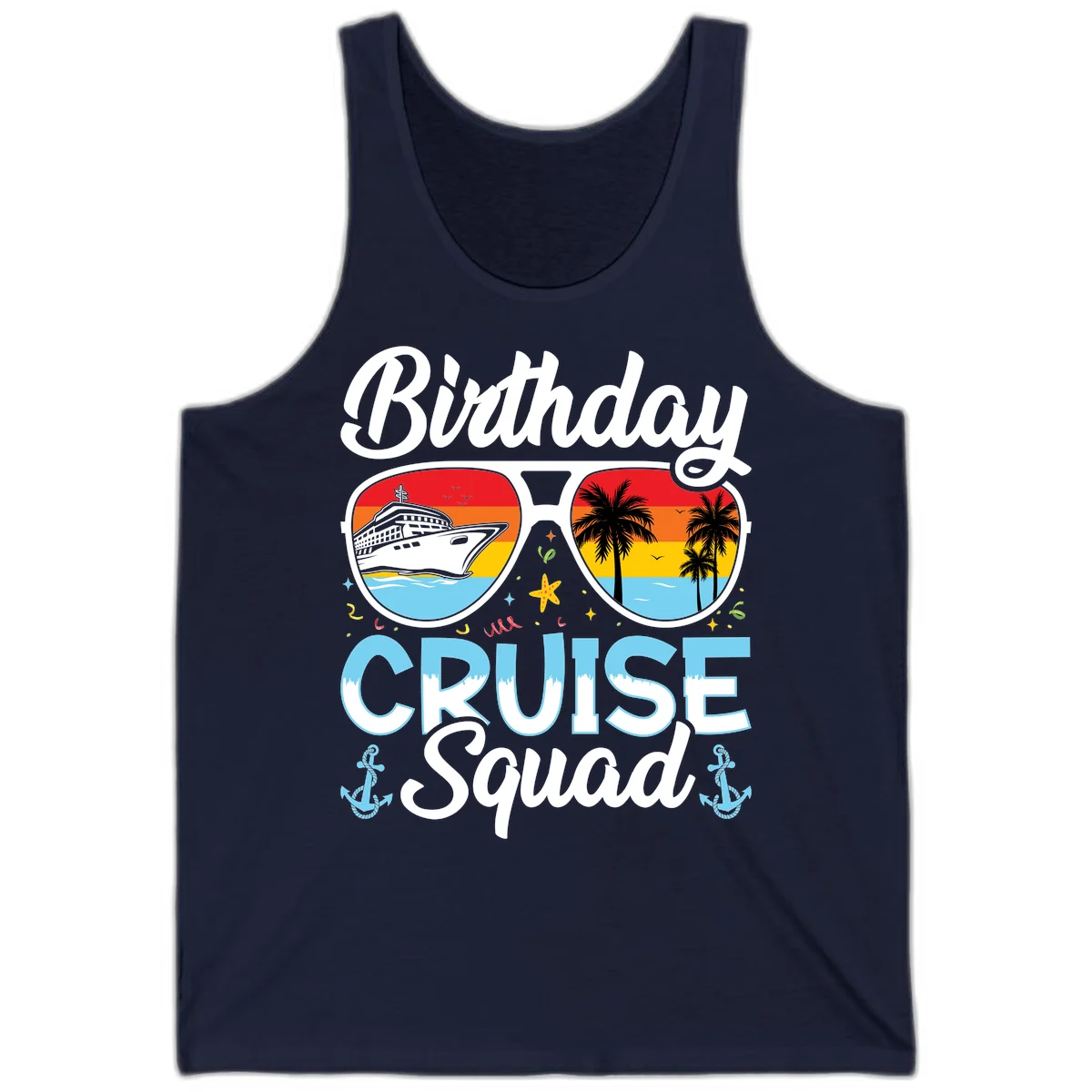 Birthday Cruise Squad Sunglasses Tank Top in Navy