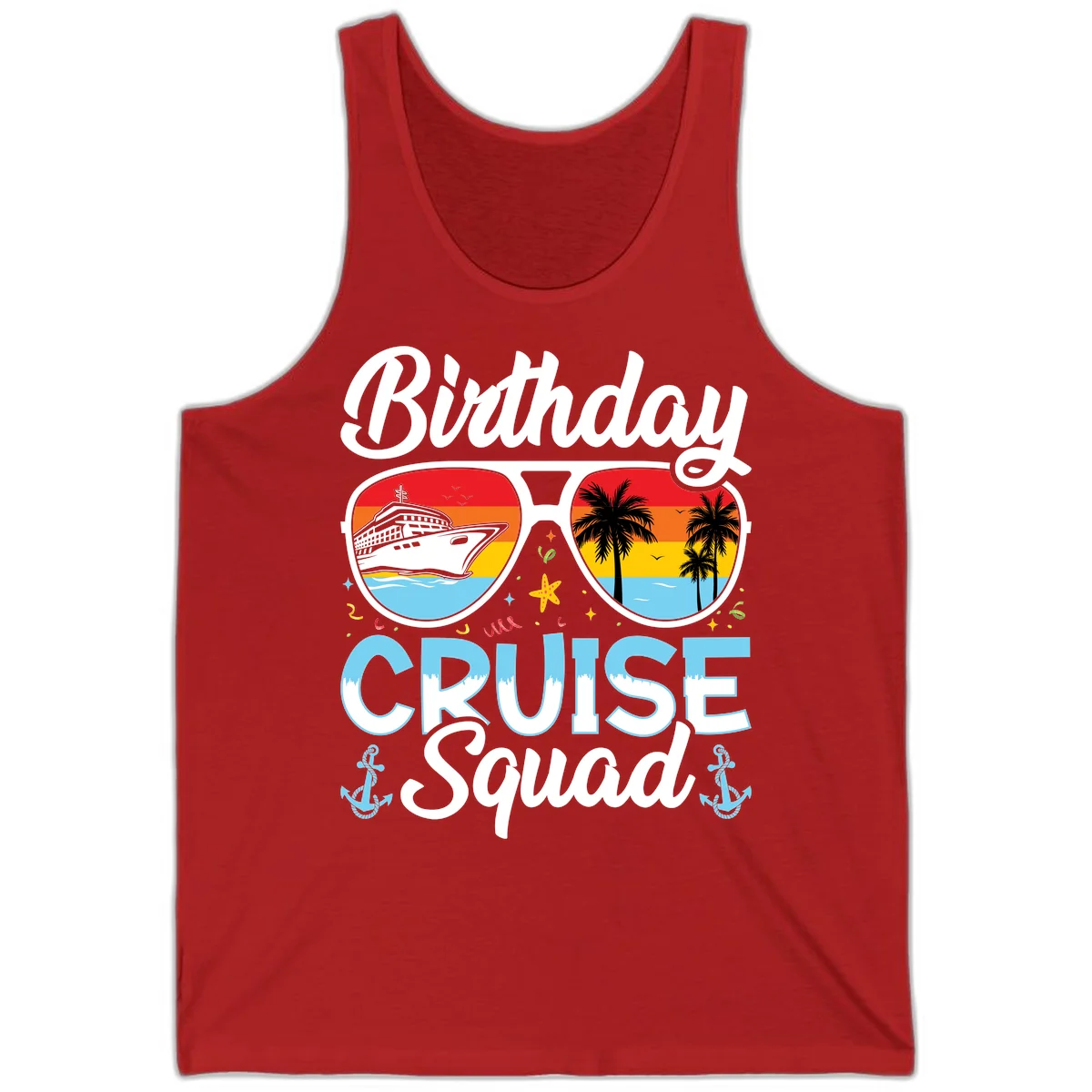 Birthday Cruise Squad Sunglasses Tank Top in Red