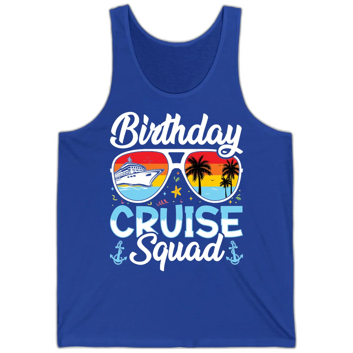 Birthday Cruise Squad Sunglasses Tank Top in True Royal