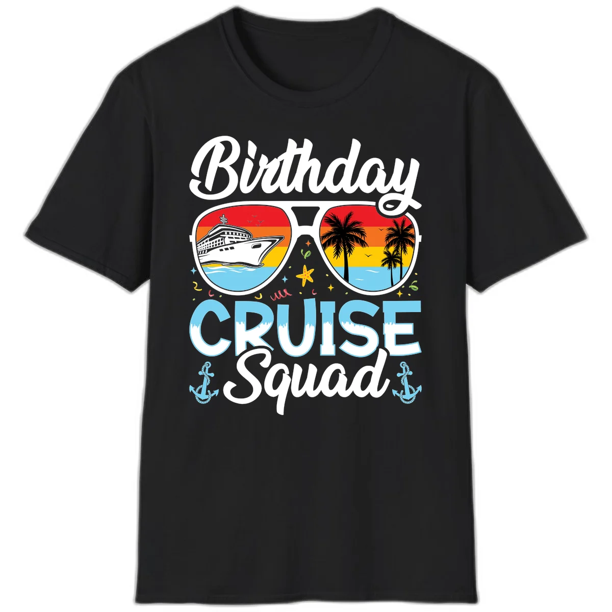 Birthday Cruise Squad Sunglasses T-Shirt in Black