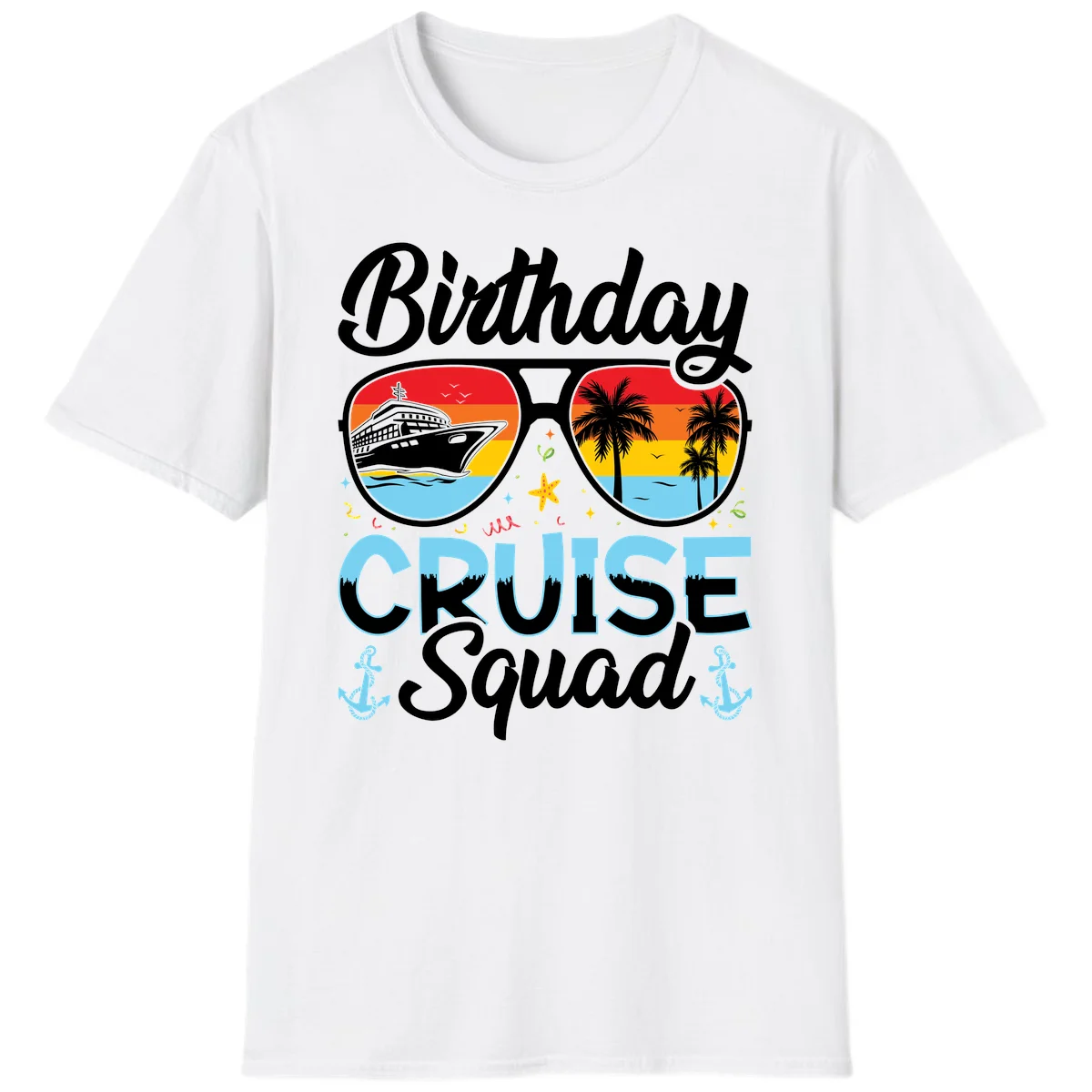 Birthday Cruise Squad Sunglasses T-Shirt in White