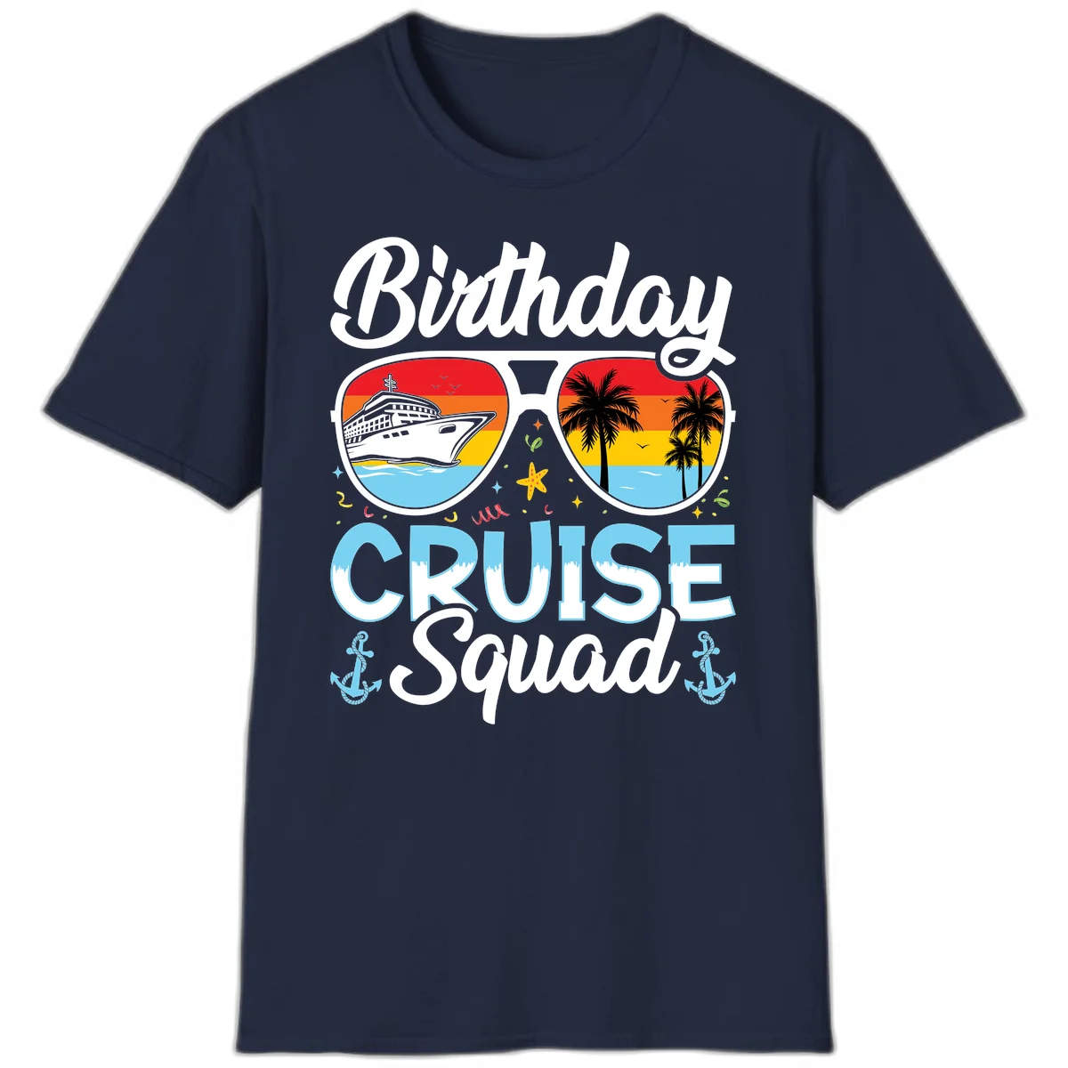 Birthday Cruise Squad Sunglasses T-Shirt in Navy