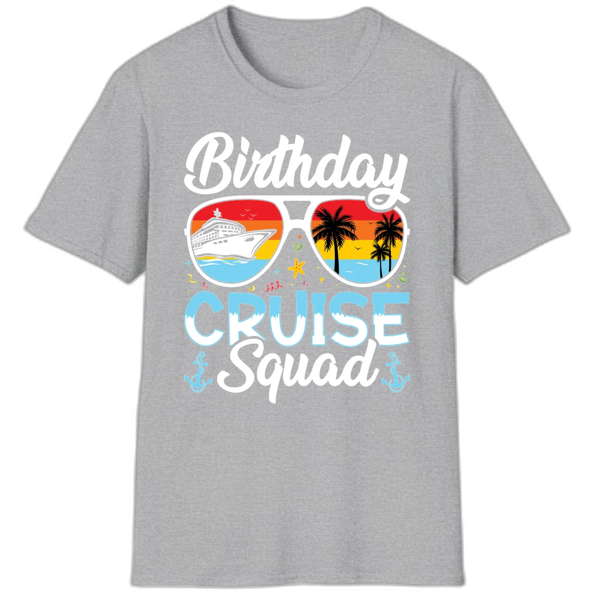 Birthday Cruise Squad Sunglasses T-Shirt in Sport Grey