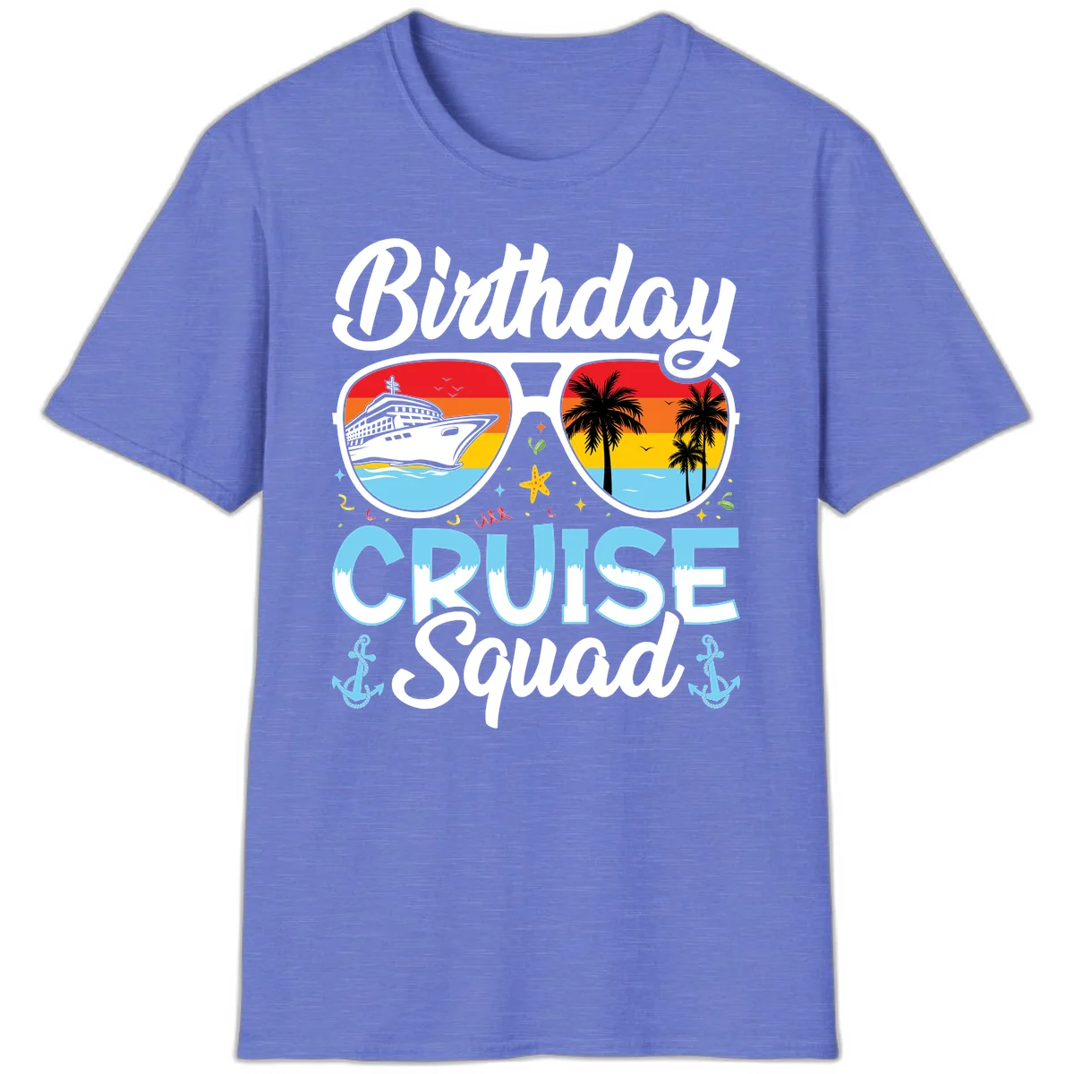 Birthday Cruise Squad Sunglasses T-Shirt in Heather Royal