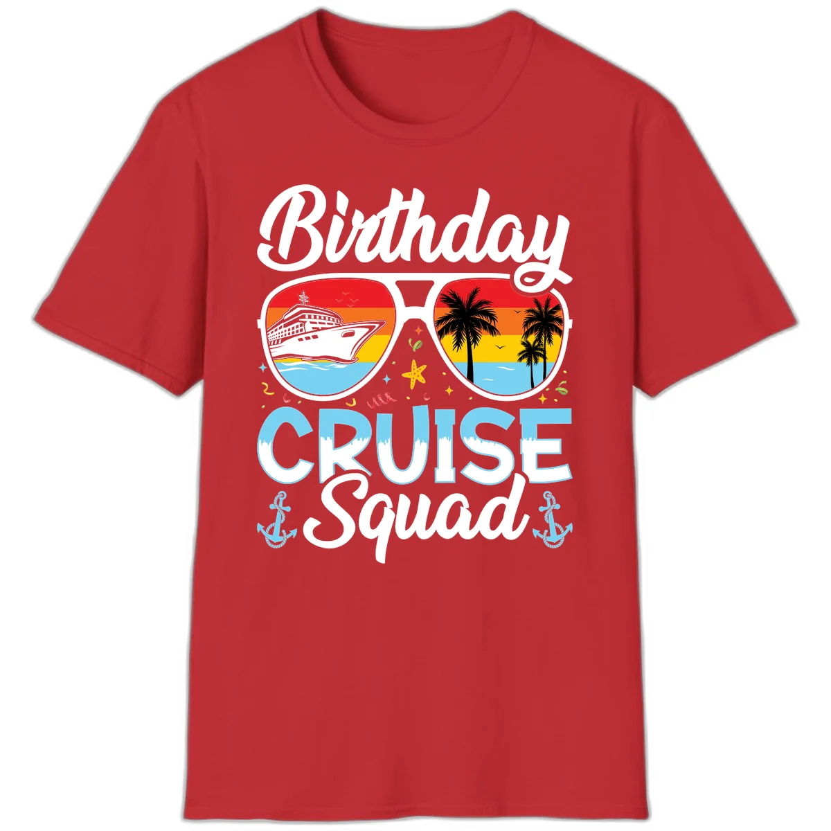 Birthday Cruise Squad Sunglasses T-Shirt in Red