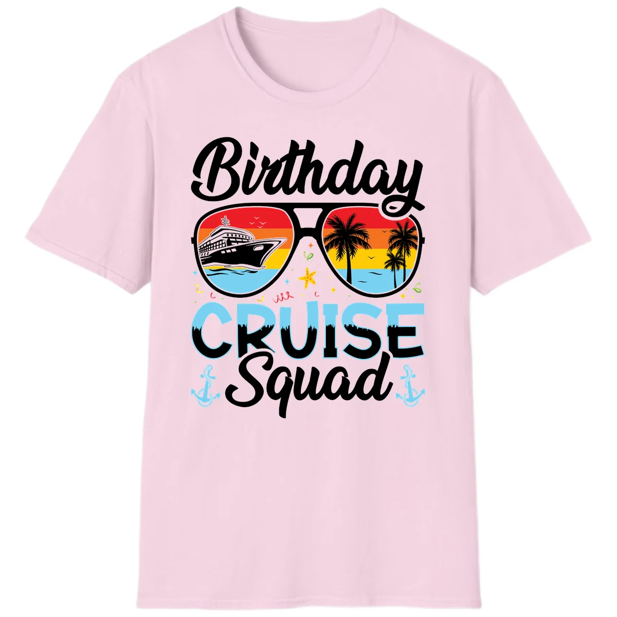 Birthday Cruise Squad Sunglasses T-Shirt in Light Pink