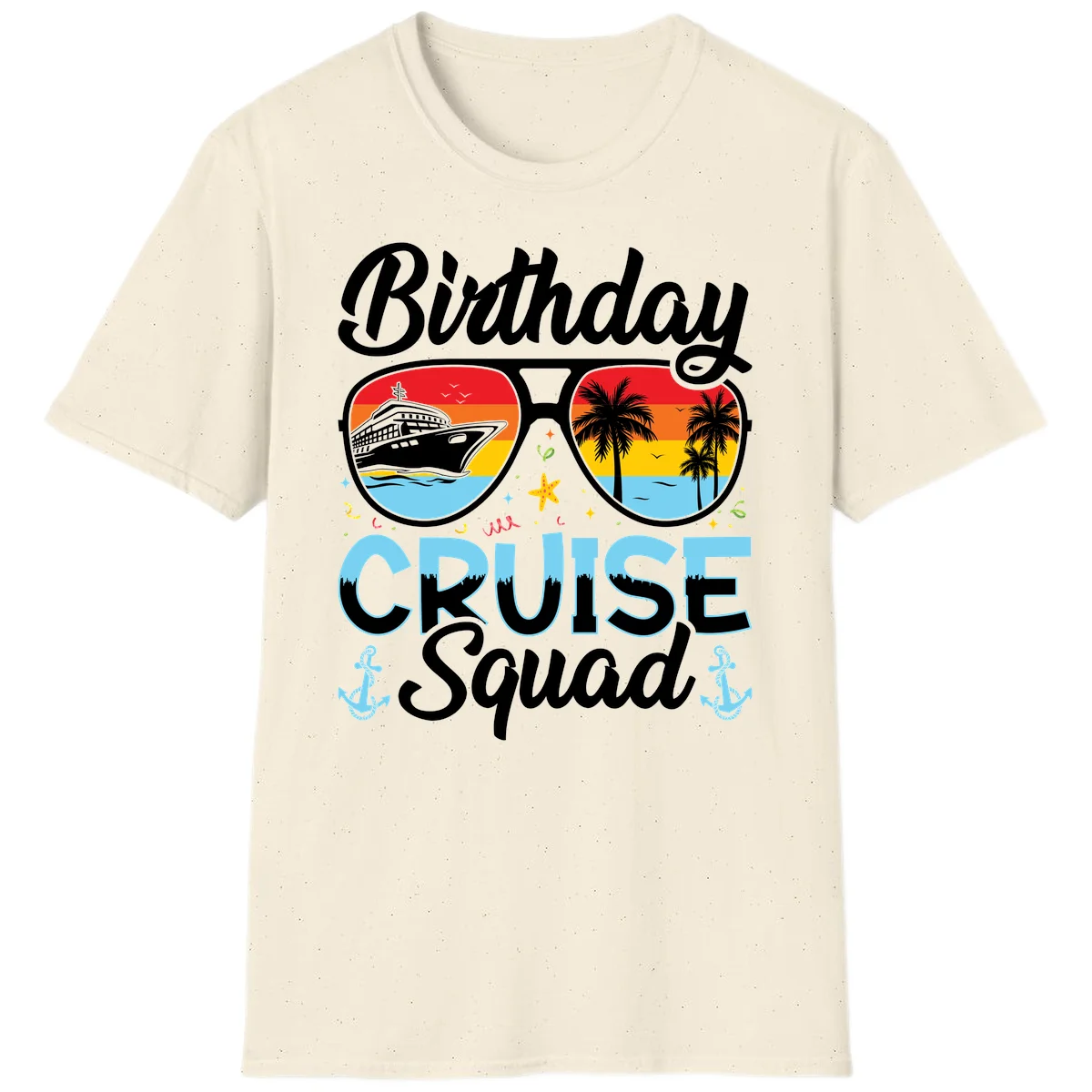 Birthday Cruise Squad Sunglasses T-Shirt in Natural