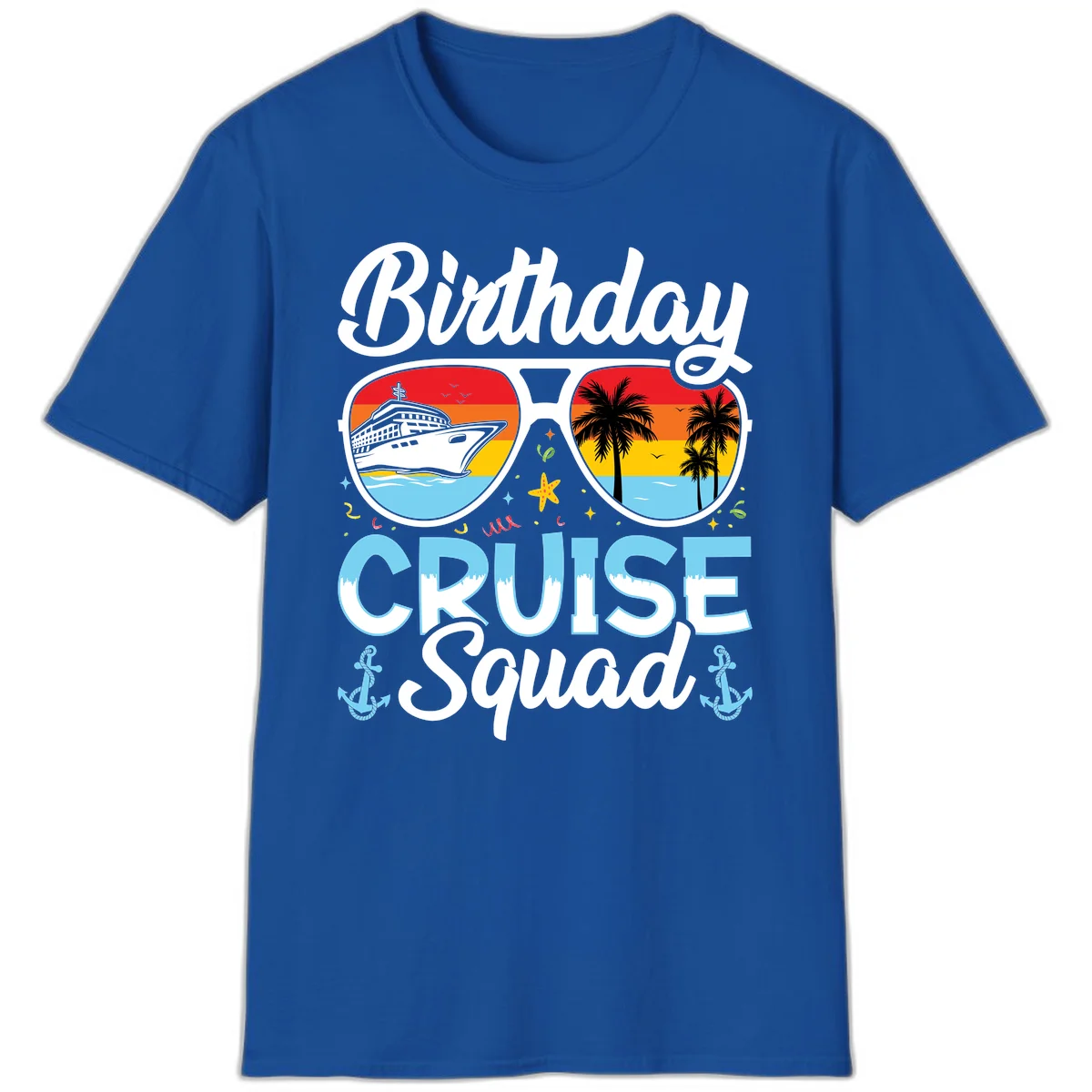 Birthday Cruise Squad Sunglasses T-Shirt in Royal