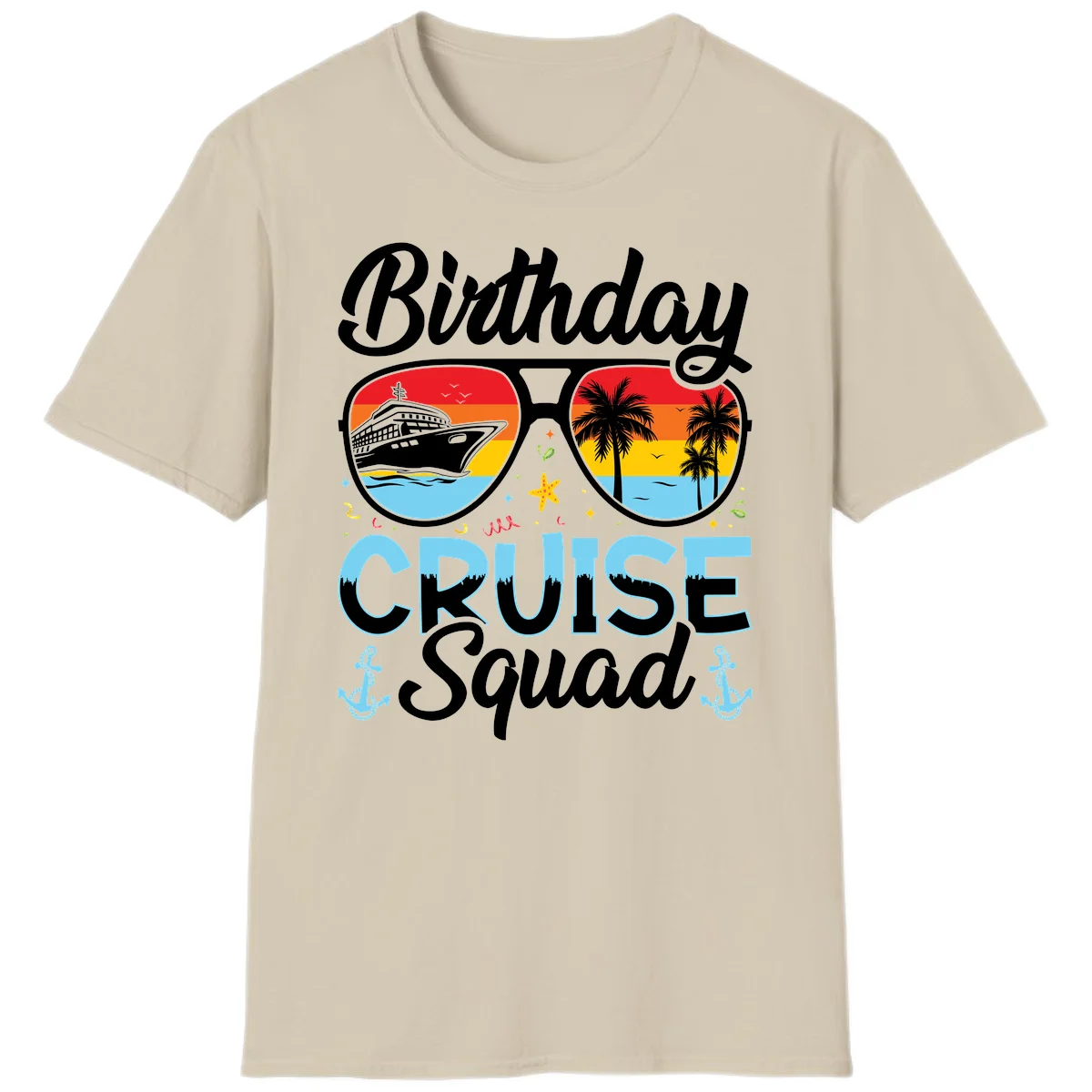 Birthday Cruise Squad Sunglasses T-Shirt in Sand