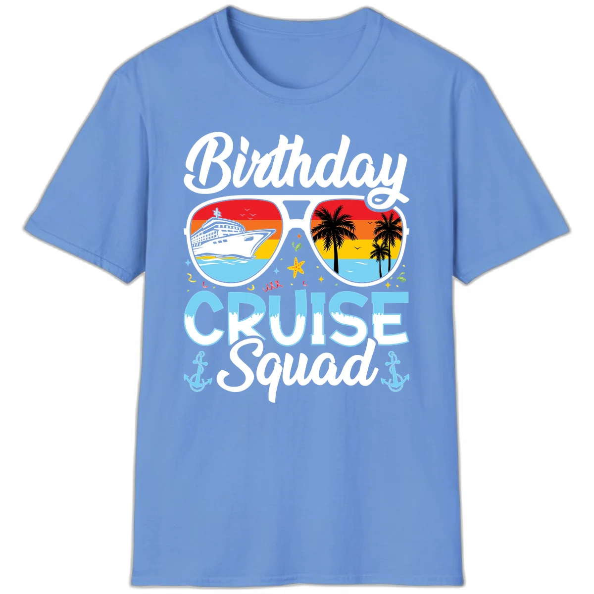 Birthday Cruise Squad Sunglasses T-Shirt in Carolina Blue