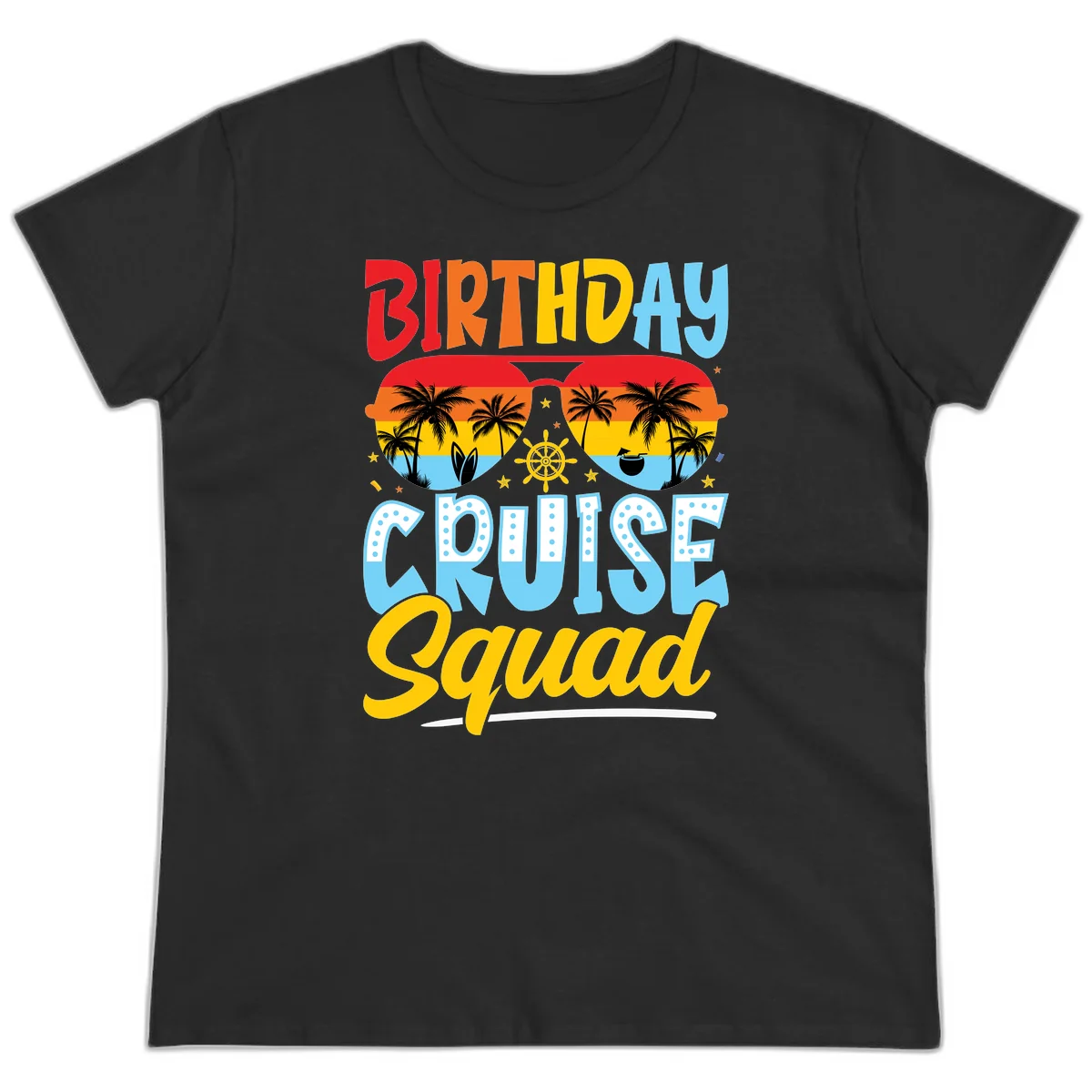 Birthday Cruise Squad Ladies Tee in Black