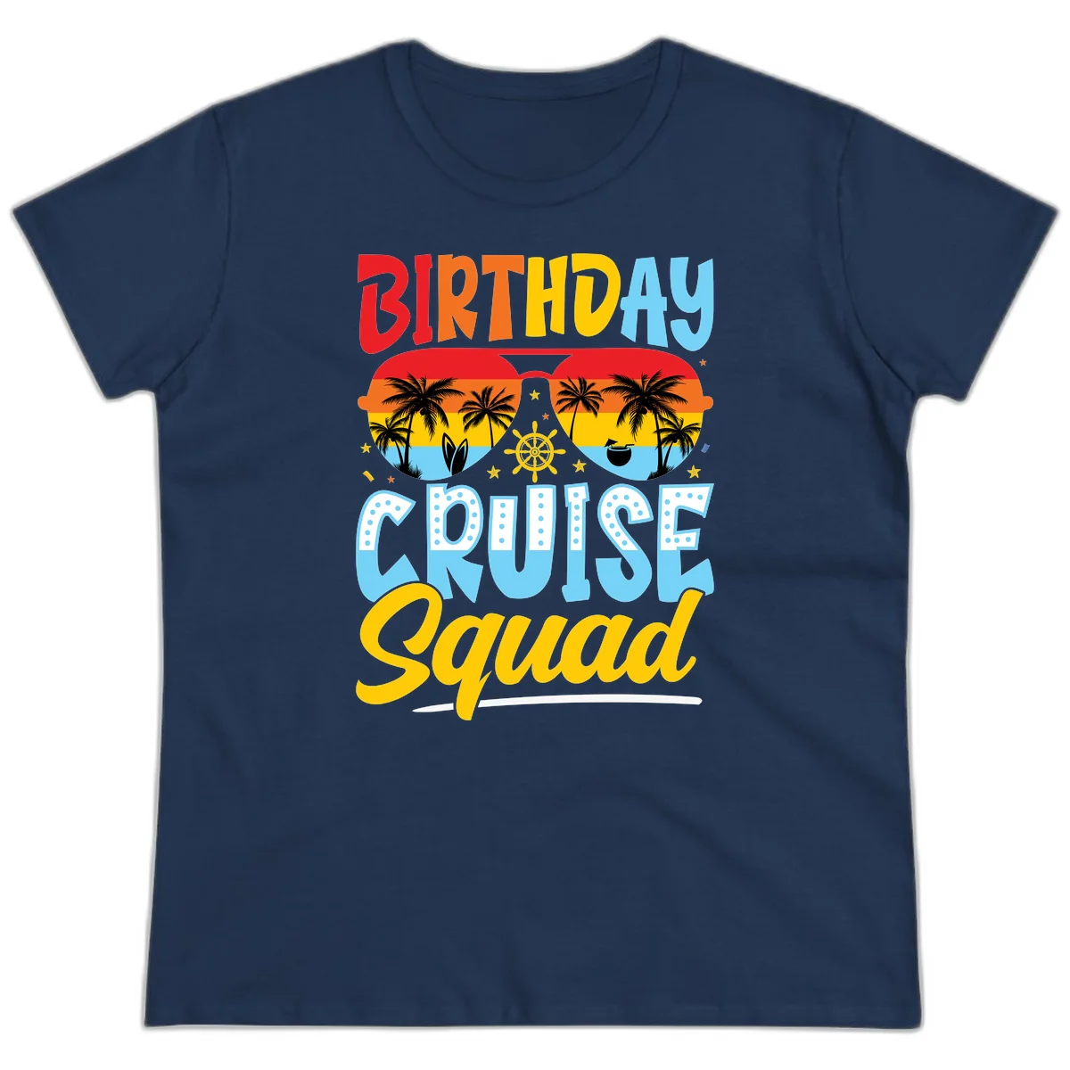 Birthday Cruise Squad Ladies Tee in Navy