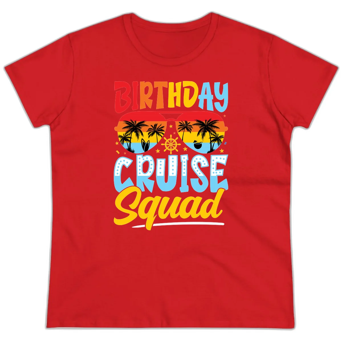 Birthday Cruise Squad Ladies Tee in Red