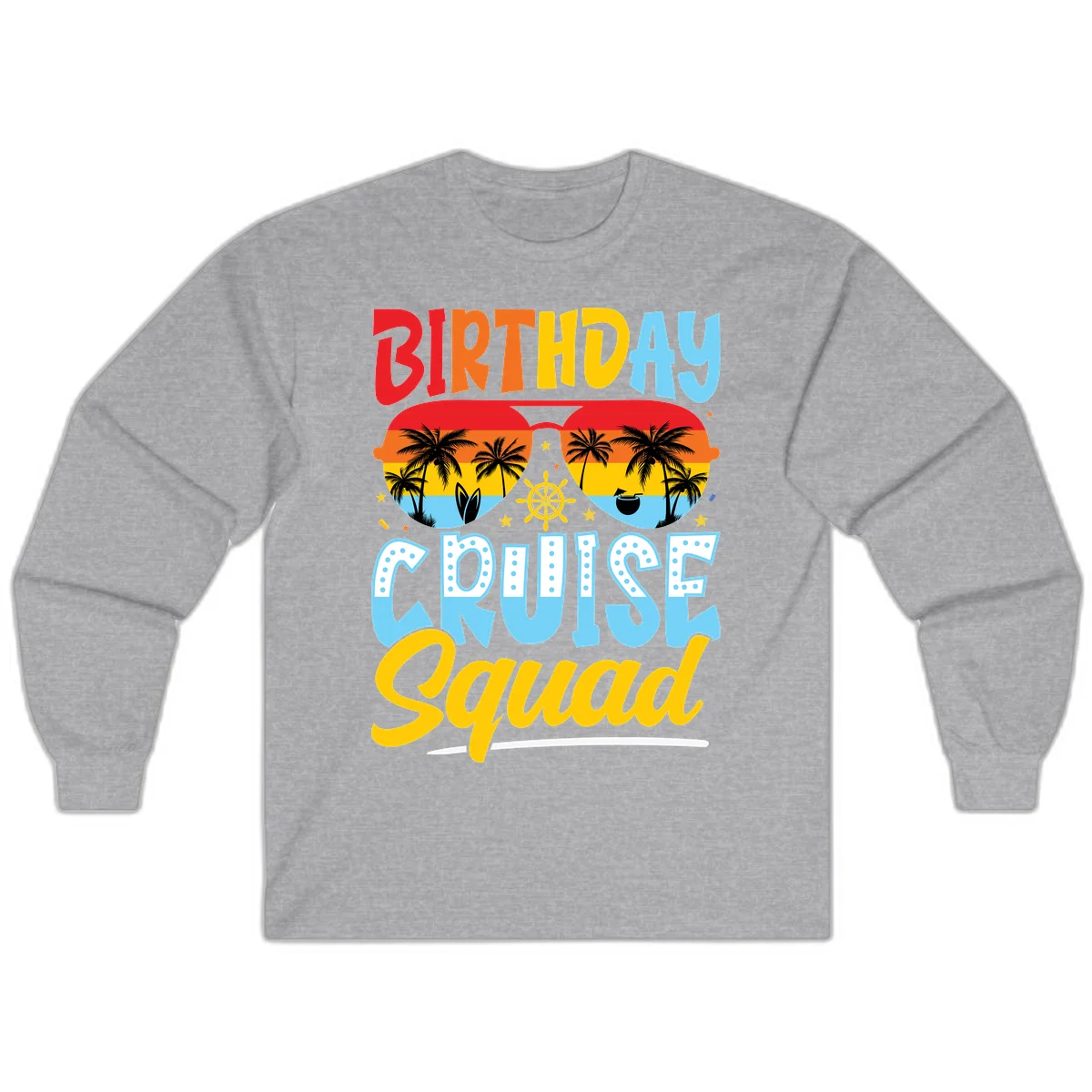 Birthday Cruise Squad Long Sleeve in Sport Grey