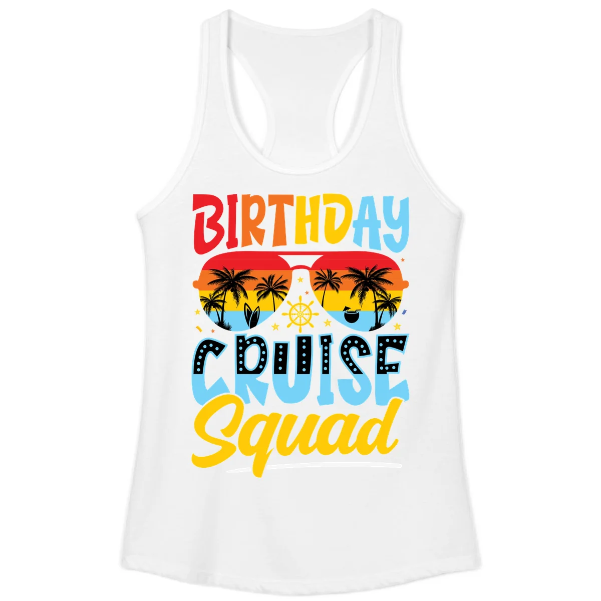 Birthday Cruise Squad Ladies Tank in White