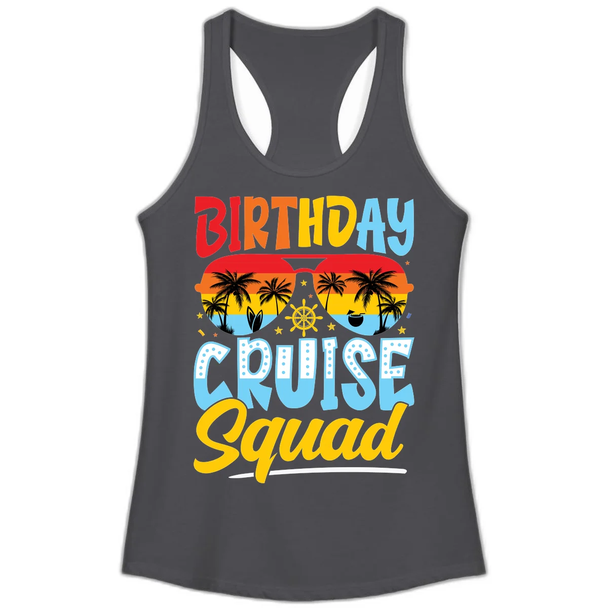 Birthday Cruise Squad Ladies Tank in Solid Dark Gray