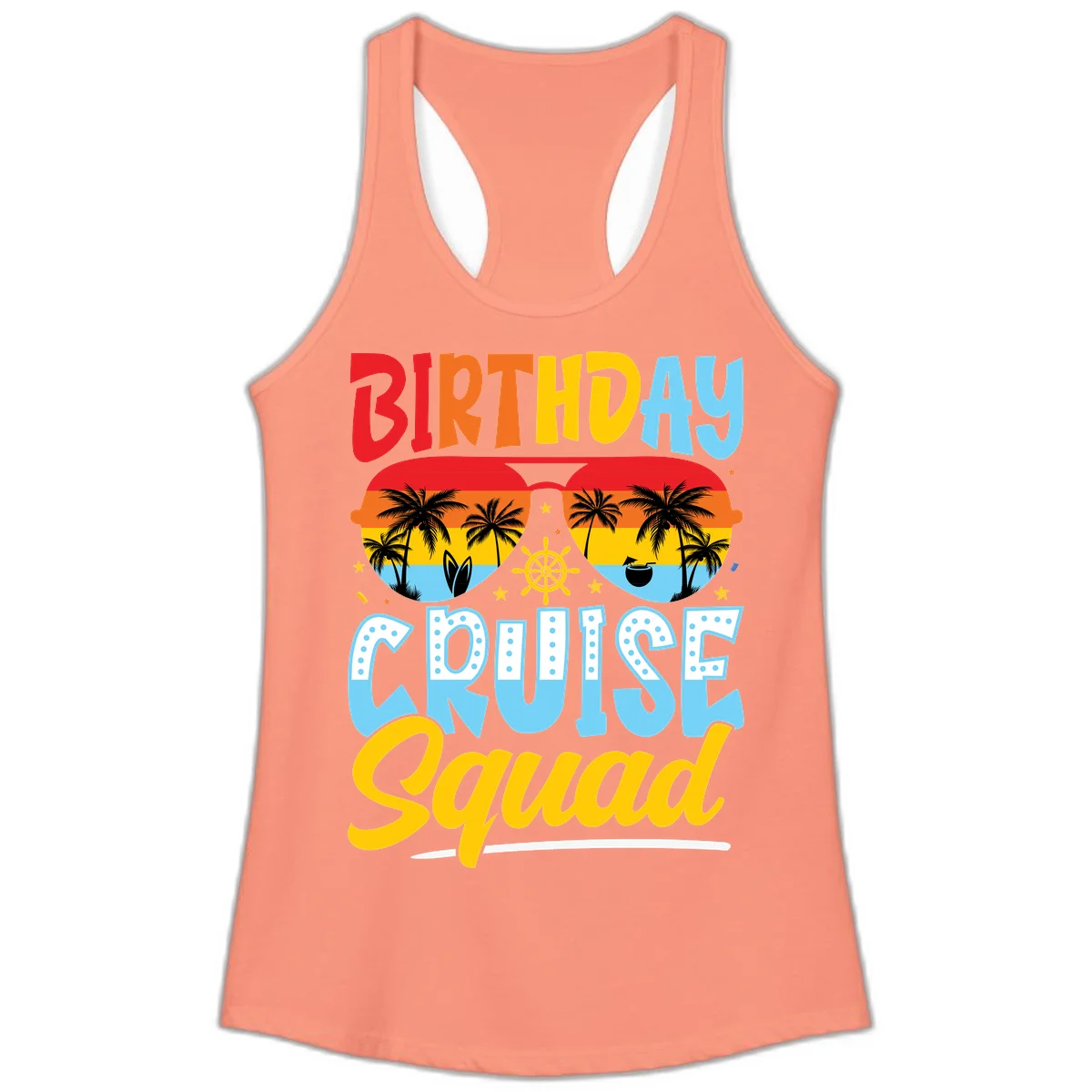 Birthday Cruise Squad Ladies Tank in Solid Light Orange