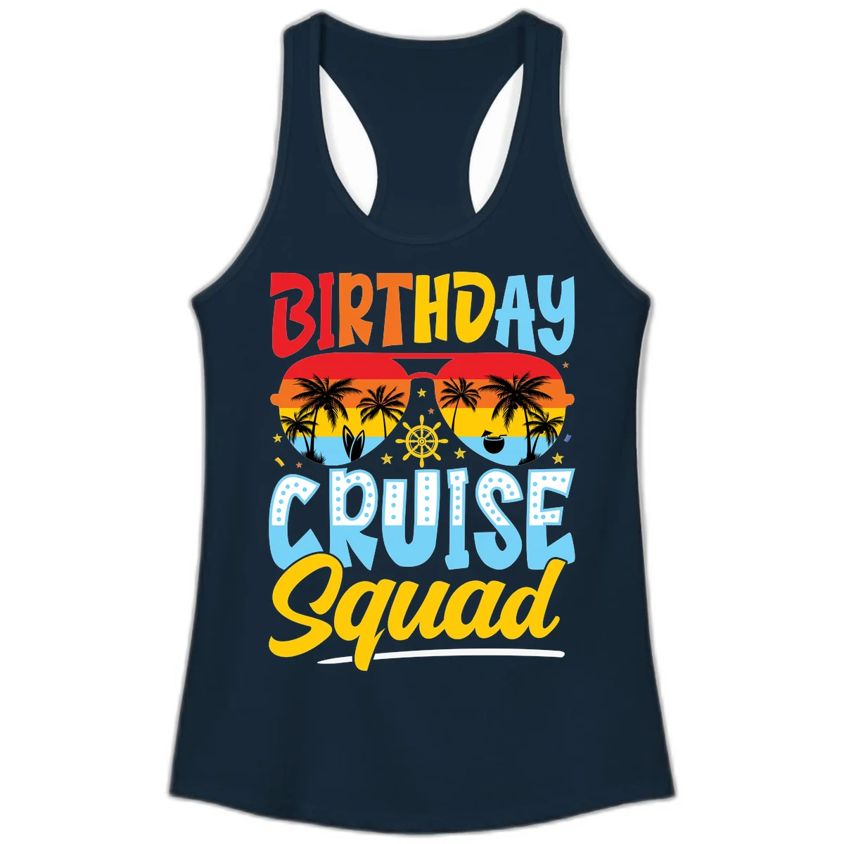 Birthday Cruise Squad Ladies Tank in Solid Midnight Navy