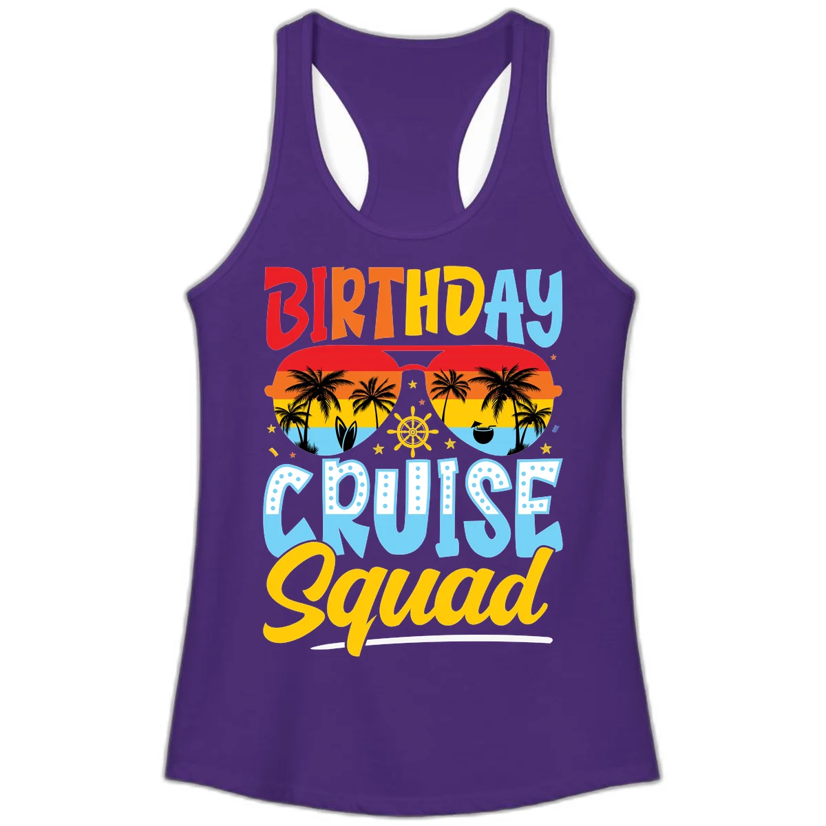 Birthday Cruise Squad Ladies Tank in Solid Purple Rush