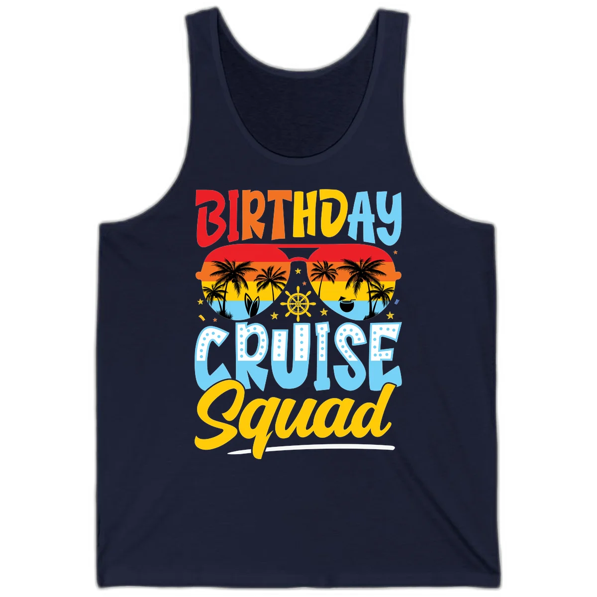 Birthday Cruise Squad Tank in Navy